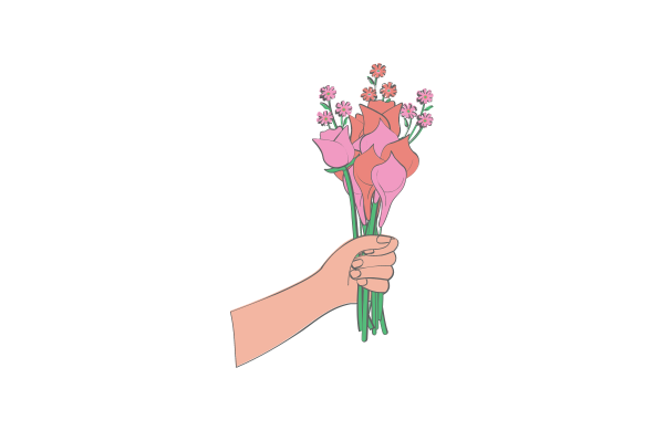 イラスト　ピンクのお花の花束